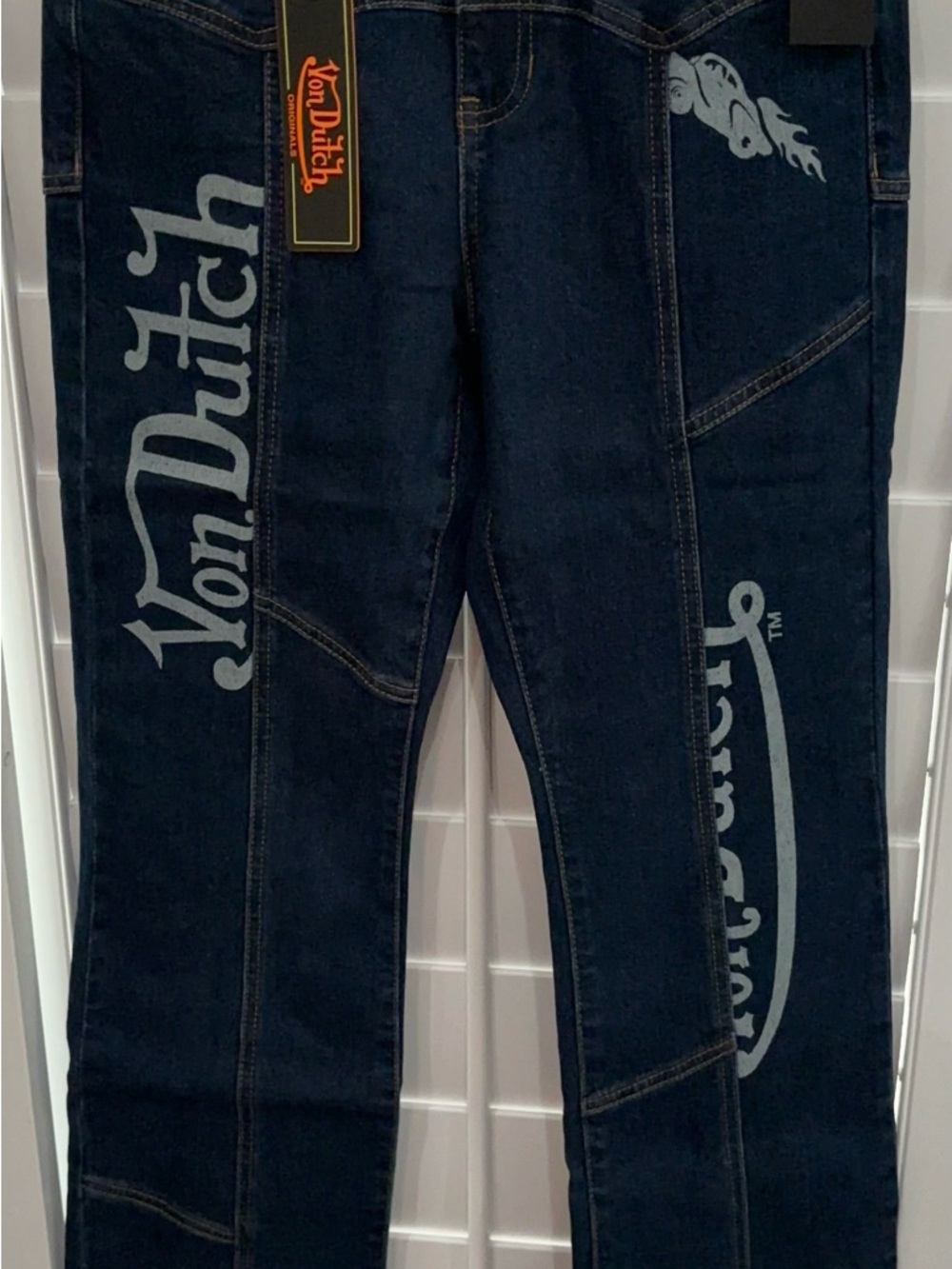 Von Dutch Navy Blue Straight Leg Graphic Jeans